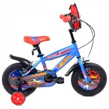 Bicicleta pentru copii 5-8 ani Belderia Fastwheel, roti 16 inch, cu roti ajutatoare si frane V-Brake, albastru