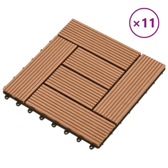 Set de 11 bucăți de plăci 30 x 30 cm din WPC 1 mp, maro