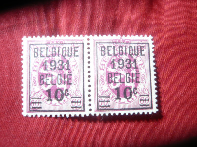 Pereche Timbre Belgia 1931 ,Emblema cu supratipar val. noua foto