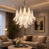 Candelabru Cristal LUMIERE Eleganza 4xE14, D50 cm, Alb, Inaltime Reglabila, Metal si Cristal