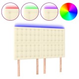 Cumpara ieftin Tablie de pat cu LED, crem, 144x5x118/128 cm, piele ecologica