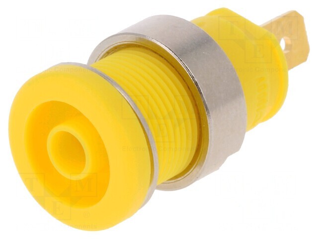 Soclu banană galben 4mm 25A 1kVDC aurit &icirc;nşurubare 32mm