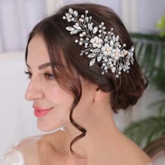 Accesoriu par argintiu, stil pieptene, cu pietre si margele, Lara foto