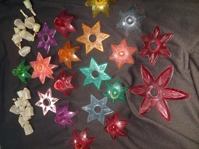 LOT FASUNGURI VECHI FLORI ORIGINALE joc lumini vechi Craciun,instalatie pom de iarna FLORI,Instalatie VECHE pentru brad FLORI-FARA cablu-vezi foto