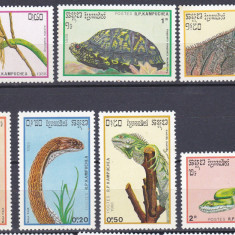 DB1 Fauna Cambodgia 1988 Reptile Serpi Soparle 7 v. MNH