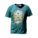 Cumpara ieftin Tricou Barbati Stone Wash Hamsa Verde Bumbac 100% Natural, Stil Boho, Nepal, Mandala Chakra, Marimi S-XL