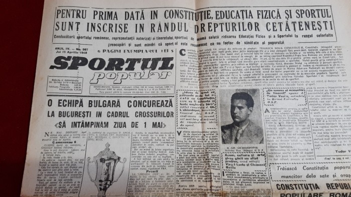 ziar SPORTUL POPULAR 15 04 1946