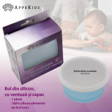 Bol din silicon cu ventuza si capac AppeKids Aqua Blue