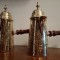 Set ceainice orientale din bronz masiv si maner din lemn