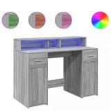Cumpara ieftin Birou cu lumini LED, gri sonoma, 120x55x91 cm, lemn prelucrat