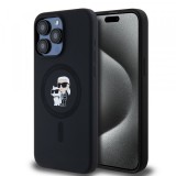 Husa MagSafe pentru Apple iPhone 15 Pro Max, Karl Lagerfeld, Silicone Ring Karl &amp; Choupette, Neagra