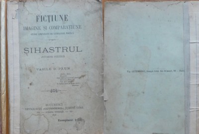 Fictiune, imagine si comparatiune; Sihastrul, poveste poetica de V. Paun, 1896 foto
