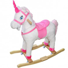 Balansoar Unicorn lemn si plus cu rotile foto