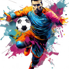Sticker decorativ, Jucator Fotbal, Albastru, 71 cm, 1335STK-13