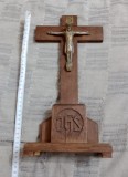 Crucifix catolic de masa altar stejar 35 cm. cu defecte