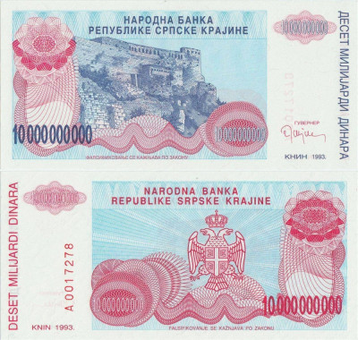 1993, 10,000,000,000 Dinara (P-R28a) - Croaţia - stare UNC foto