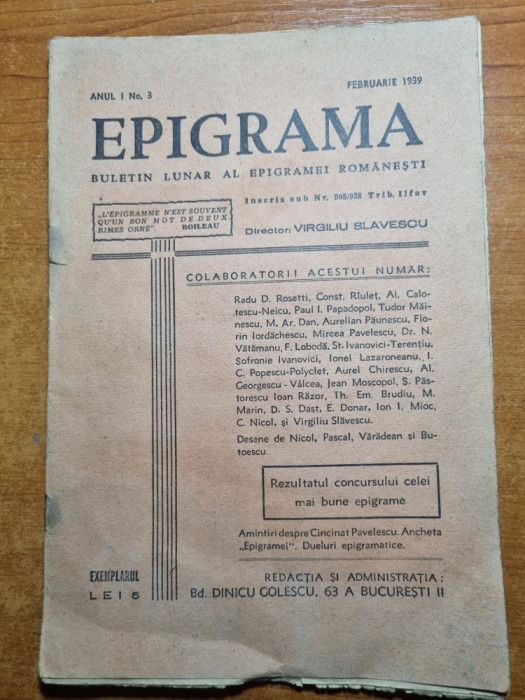 revista epigrama februarie 1939 - anul 1,nr. 3