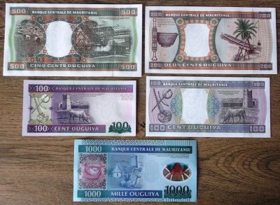 Mauritania set / lot 5 bancnote 100 + 200 + 500 + 1000 Ouguiya 2002 2014 2015 UNC necirculate ** foto