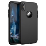 Husa Full 360 iPhone X, Protectie Completa Fata Spate + Folie Sticla, Negru