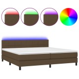 Cumpara ieftin Pat cu arcuri, saltea si LED, maro inchis, 200x200 cm, textil