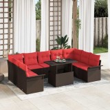 vidaXL Set de canapele pentru grădină cu pernă 10 pcs Maro Poli Rattan 3357087