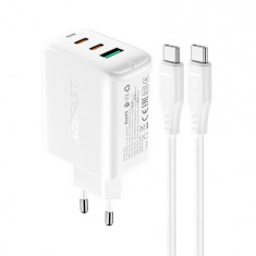 Încărcător 2 în 1 Acefast, 2x USB tip C / USB 65W, PD, QC 3.0, AFC, FCP (set cu cablu), alb (A13-white)
