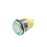 Buton push iluminat fara mentinere, 5A 12, 24V DC, 22mm, IP65, metalic, inel LED verde, 5 pini, FLM22-FJ-1-EX000-S11M5-GREEN