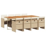 Cumpara ieftin Set de masa pentru gradina, 9 piese, cu perne, bej, poliratan