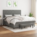 vidaXL Pat continental cu saltea, gri &icirc;nchis, 160x200 cm, țesătură