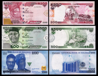 NIGERIA █ SET █ 200+500+1000 Naira █ 2022-2023 █ UNC PESTE_2000BANCNOTE_UNC_AICI foto