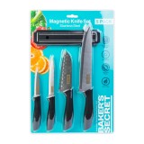 Set cutite bucatarie Baker Secret 5 piese, cutite inox cu suport magnetic perete si maner ergonomic