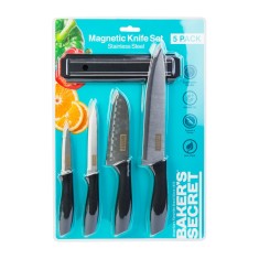 Set cutite bucatarie Baker Secret 5 piese, cutite inox cu suport magnetic perete si maner ergonomic