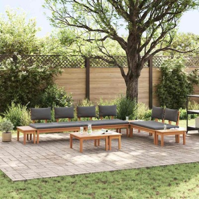 vidaXL Set de Bănci pentru Grădină cu pernă 5 pcs Maro și gri 3356871 foto