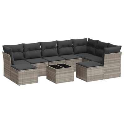 Set canapele de gradina cu perne 10 piese gri deschis poliratan foto