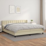 vidaXL Pat continental cu saltea, crem, 200x200 cm, piele ecologică 3130801