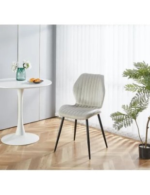 Scaun de living si bucatarie cu cadru metalic, AB104, tapiterie velvet, 89x48x43 cm,100 Kg, Bej foto