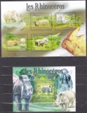 DB1 Fauna Africa Centrala Rinoceri MS + SS MNH, Nestampilat