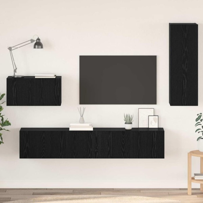 vidaXL Dulap pentru TV pe Perete 4 pcs Stejar negru 200 x 30 x 30 cm 3393466