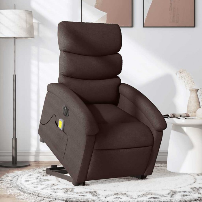 vidaXL Fotoliu electric masaj rabatabil cu ridicare maro &icirc;nchis textil