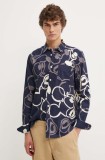 Desigual camasa din bumbac SAMSON barbati, culoarea albastru marin, cu guler clasic, regular, 24WMCW26