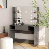 Masă de machiaj cu lumini LED, gri lucios, 100x40x135 cm, MDF
