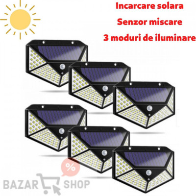 Set 6 x lampa solara 100 LED, senzor de miscare foto