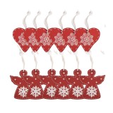 Set 12 ornamente brad Inimioare, Ingeri lemn alb rosu 13x13x1 cm (12)