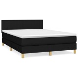 Cumpara ieftin Pat box spring cu saltea, negru, 140x190 cm, textil