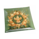 Platou sticla multicolora Craciun III 25x25 cm