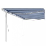 VidaXL Copertină retractabilă manual cu st&acirc;lpi, albastru/alb 5x3,5 m