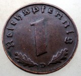 B.129 GERMANIA 1 REICHSPFENNIG 1939 D, Europa, Bronz