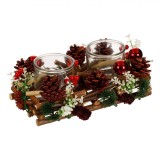 Suport Decorativ de Crăciun pentru Lum&acirc;nări, Sticlă și Lemn, Set 2 Bucăți, Multicolor, Dimensiune 25x19x11 cm, Diametru 8 cm
