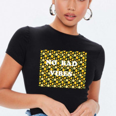 Tricou dama negru - No Bad Vibes - XL