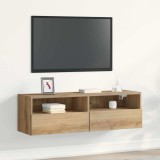 Dulap TV de perete stejar artizanal 100x30x30 cm lemn prelucrat